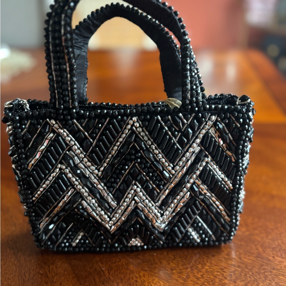 Elegant Black Beaded Handbag